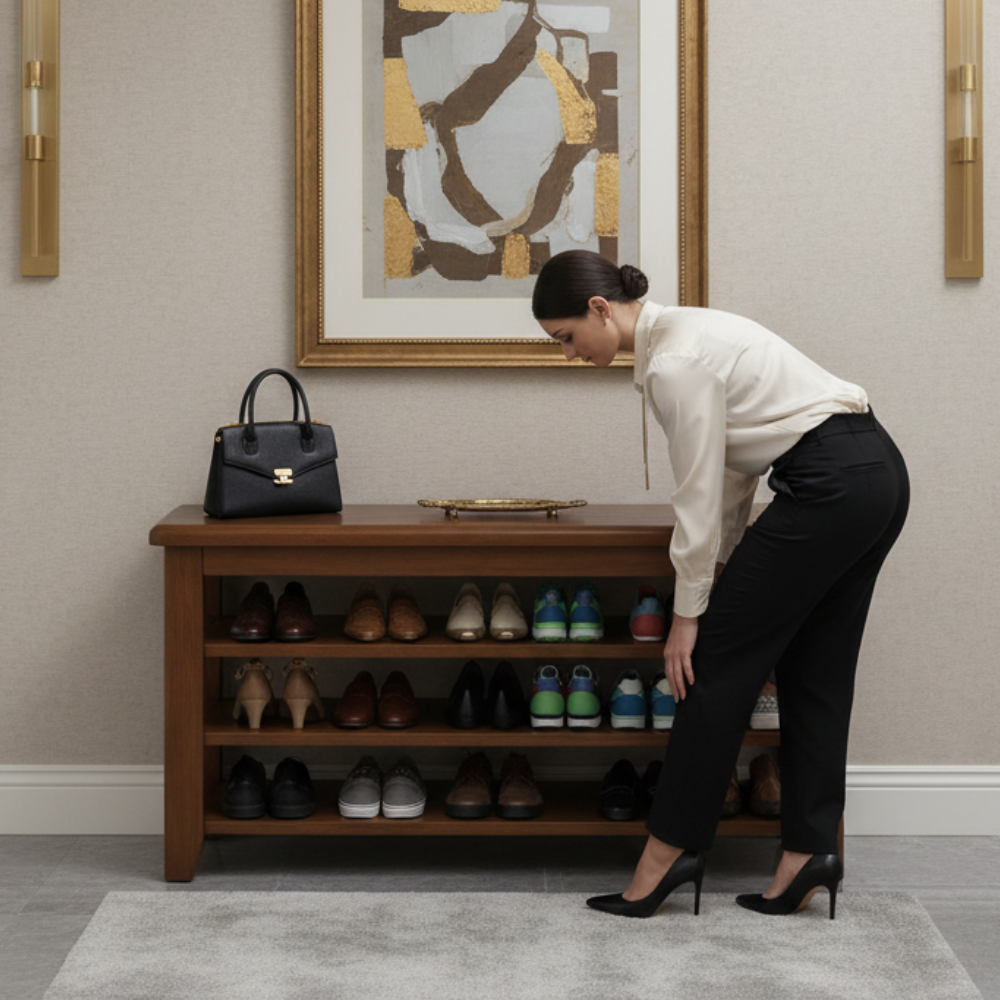 Elegant Solid Wood Shoe Bench with 3 Tiers for Entryway Storage Benches