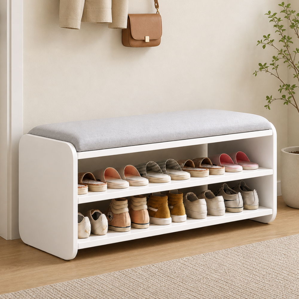 Modern Minimalist Shoe Rack Bench with Two-Tier Shoe Storage for Entryway Benches