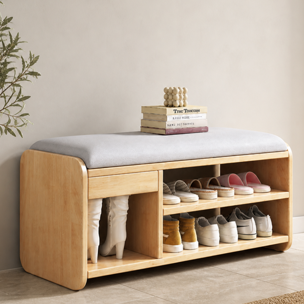 Modern Minimalist Shoe Rack Bench with Two-Tier Shoe Storage for Entryway Benches