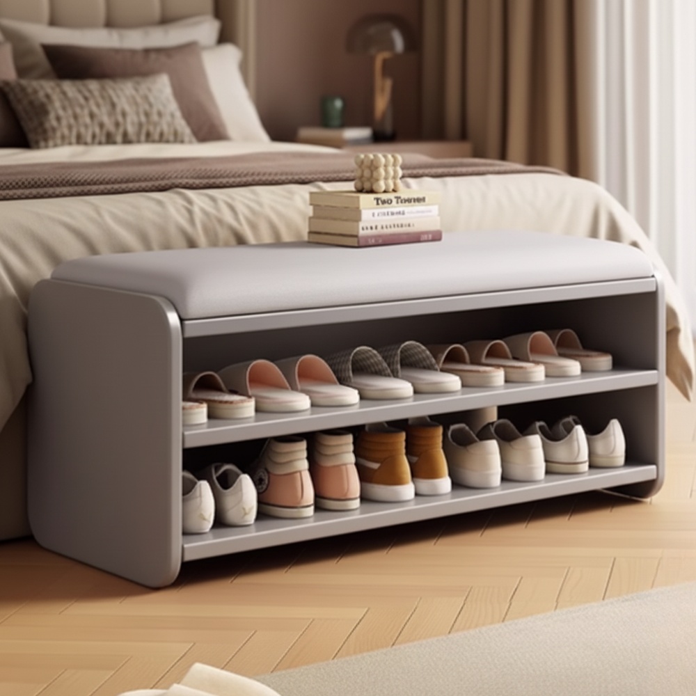 Modern Minimalist Shoe Rack Bench with Two-Tier Shoe Storage for Entryway Benches