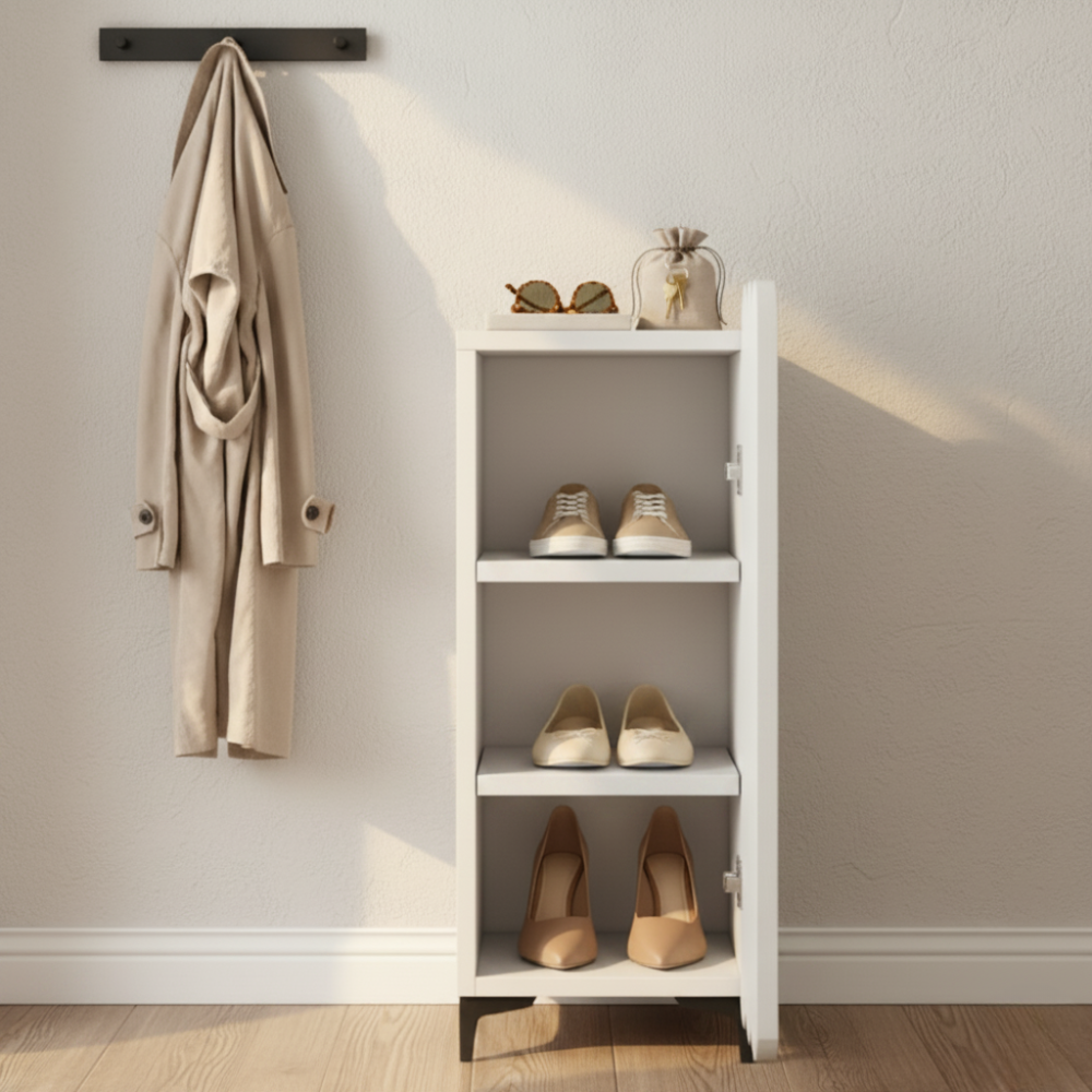 Elegant 4-Tier Shoe Storage Cabinet with Scalloped Edge Design for Entryway Shoe Storage