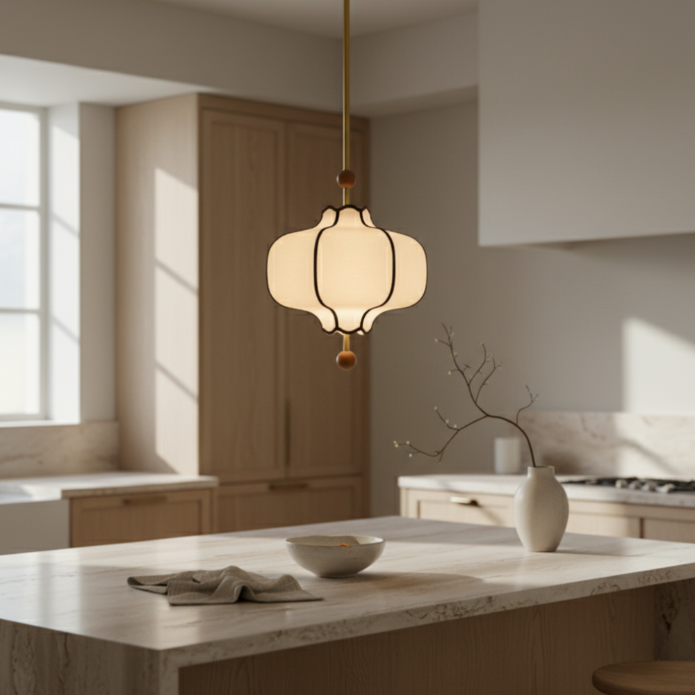 Lanora | Elegant Modern Fabric Kitchen Pendant Lighting with Walnut Accents Pendant Lights