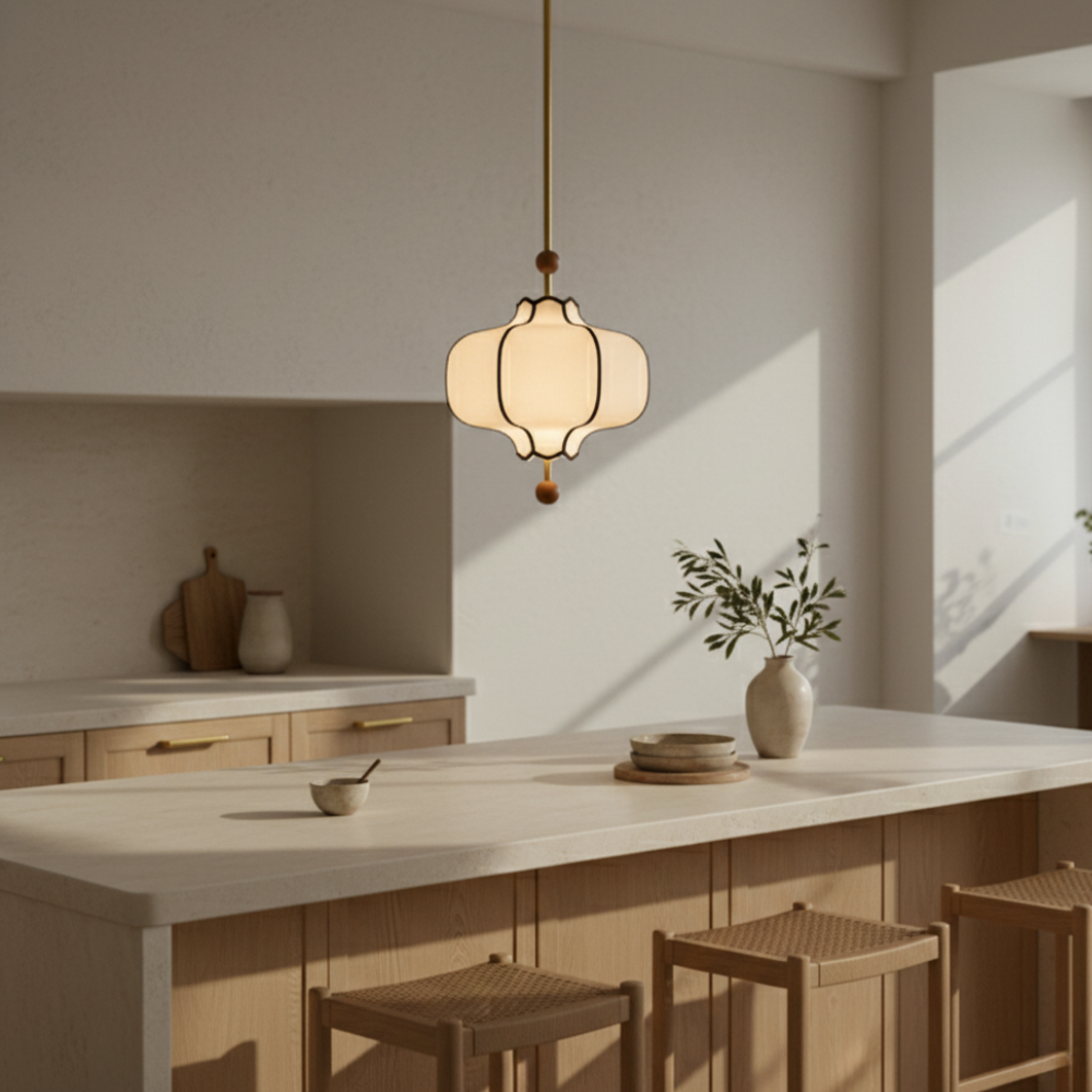 Lanora | Elegant Modern Fabric Kitchen Pendant Lighting with Walnut Accents Pendant Lights