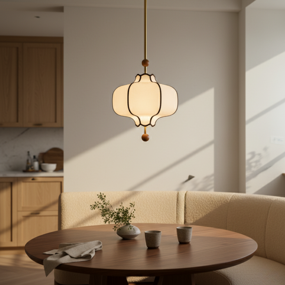 Lanora | Elegant Modern Fabric Kitchen Pendant Lighting with Walnut Accents Pendant Lights