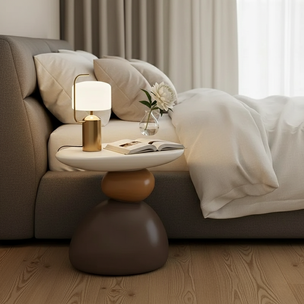 Modern Minimalist Stone Side Table - Scandinavian Design for Living Room or Bedroom Side Table