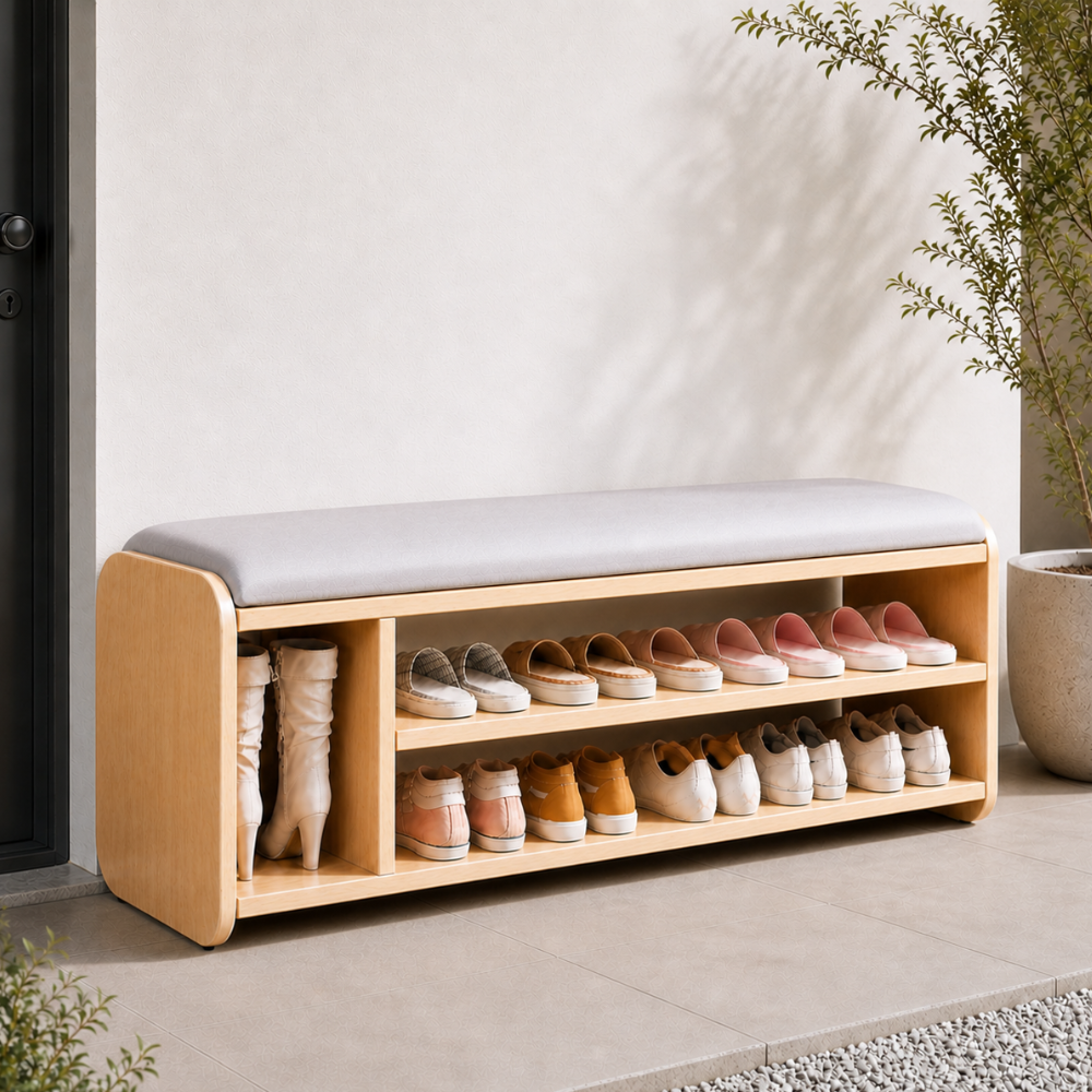 Modern Minimalist Shoe Rack Bench with Two-Tier Shoe Storage for Entryway Benches
