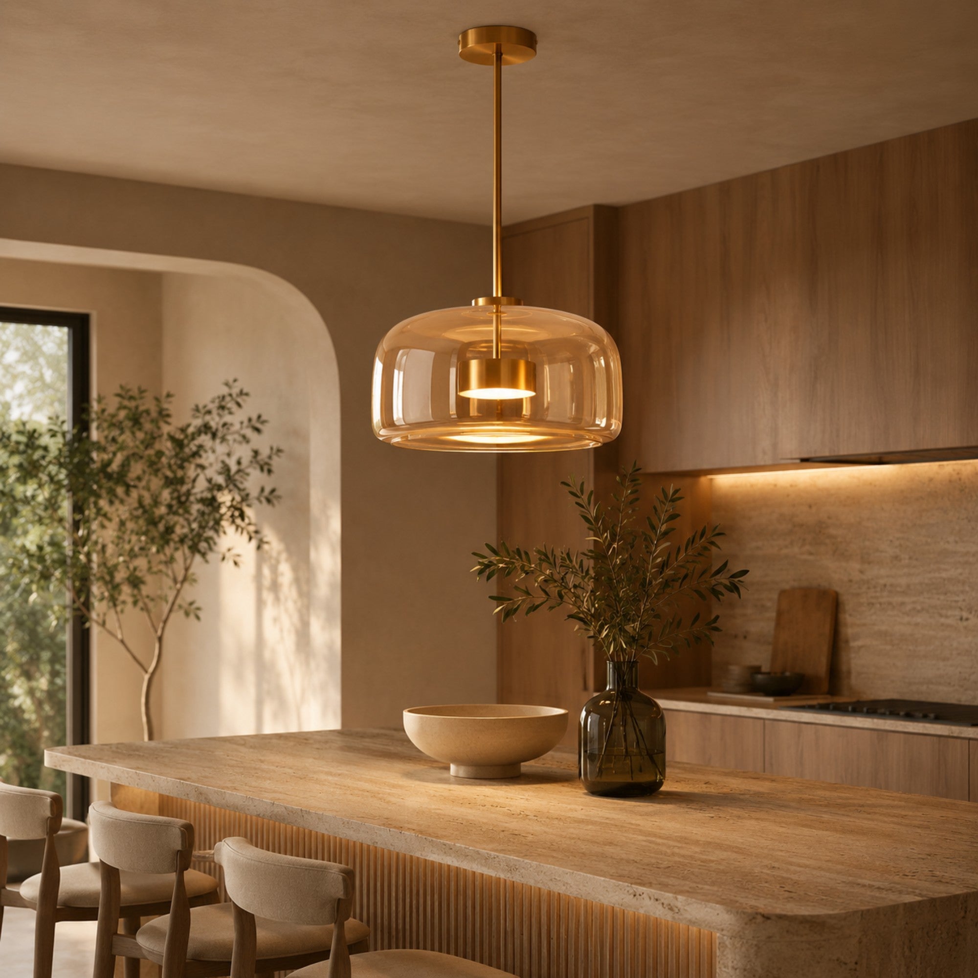 Orbe Hand-Blown Glass Pendant Light — Dimmable, 2 Sizes, Smoke or Amber Glass