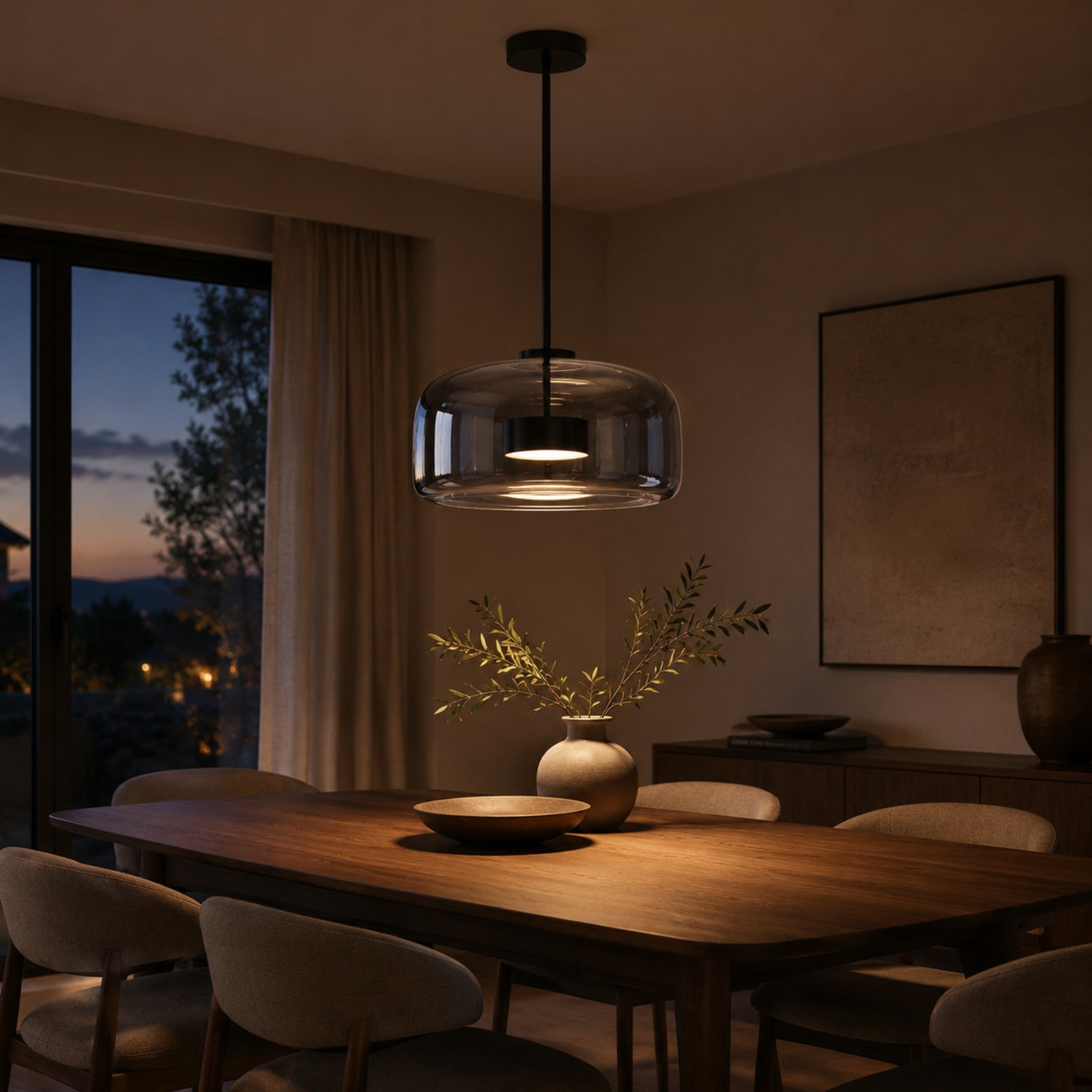 Orbe Hand-Blown Glass Pendant Light — Dimmable, 2 Sizes, Smoke or Amber Glass