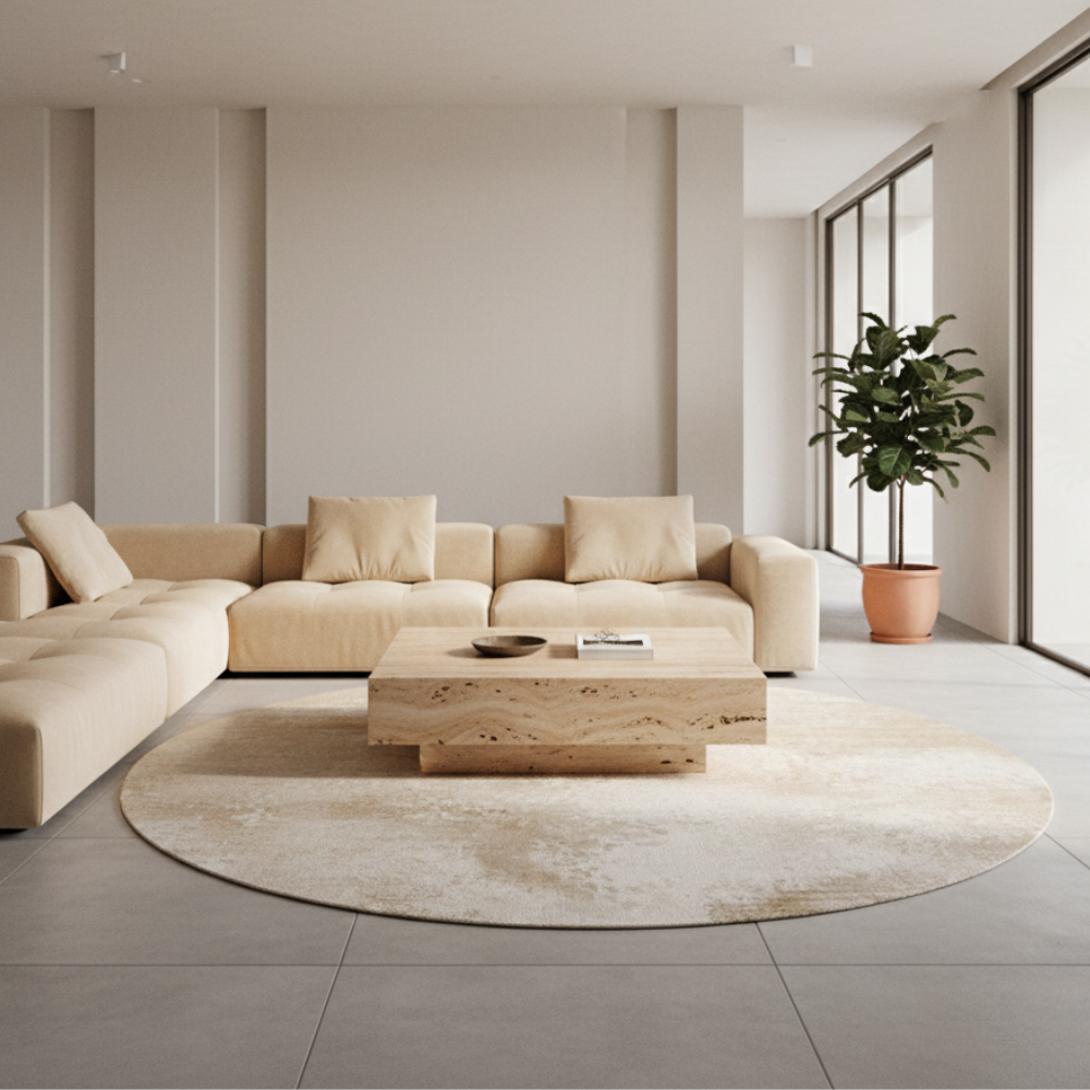 Veloria Luxury Round Cream Area Rug | Soft Plush Carpet for Living Room or Bedroom Round Area Rugs