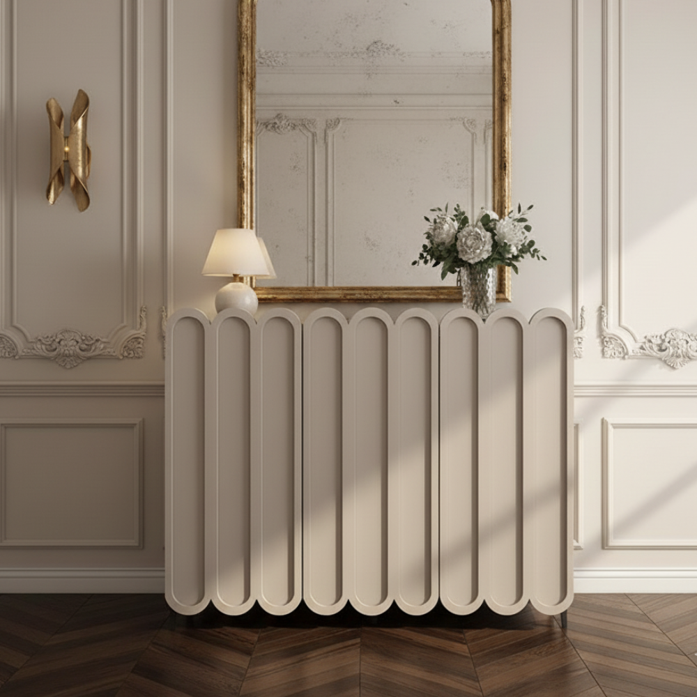 Elegant 4-Tier Shoe Storage Cabinet with Scalloped Edge Design for Entryway Shoe Storage