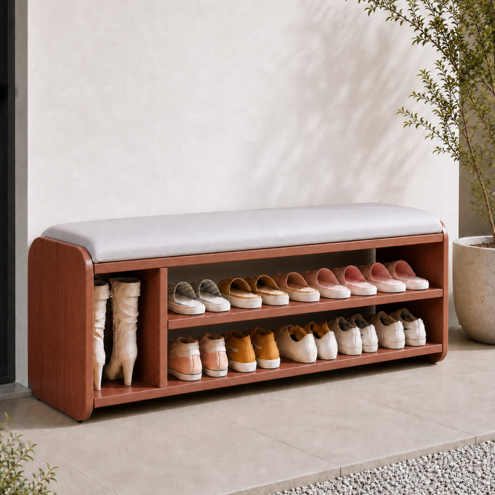 Modern Minimalist Shoe Rack Bench with Two-Tier Shoe Storage for Entryway Benches