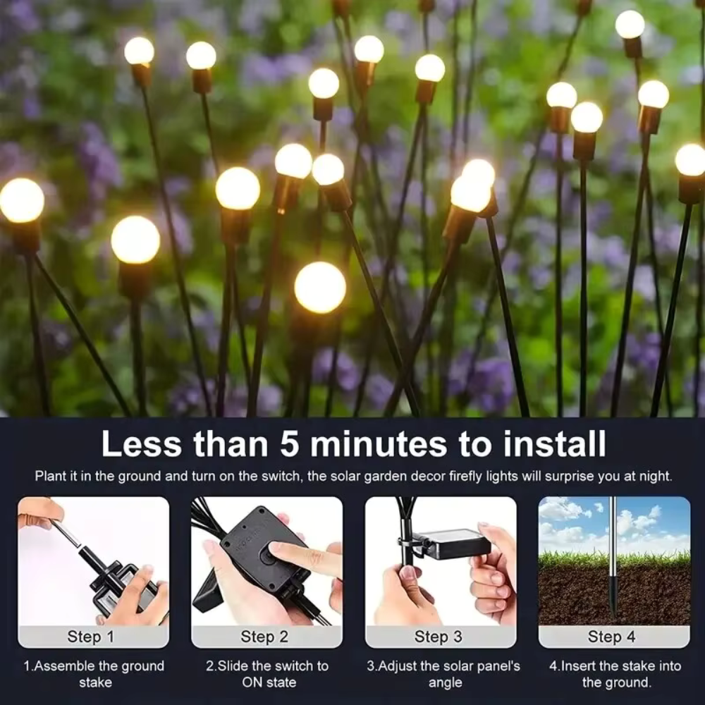 Elegant Solar Firefly Garden Lights | Waterproof Outdoor Lighting with 120 Lumens for Stunning Gardens or Patios Outdoor Lighting