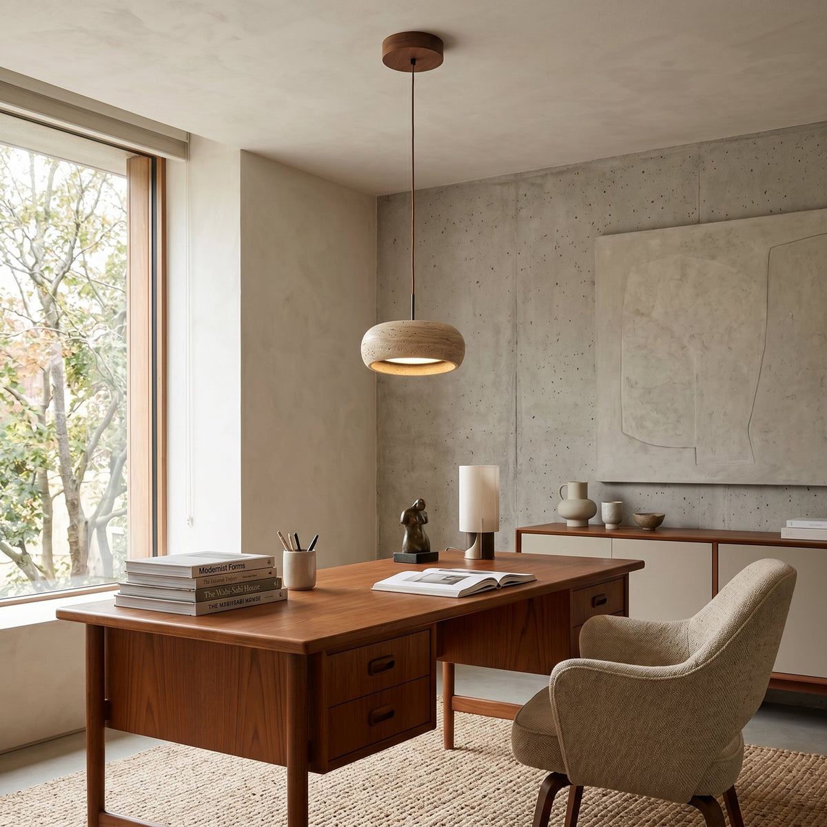 Travertine Drum Pendant Light