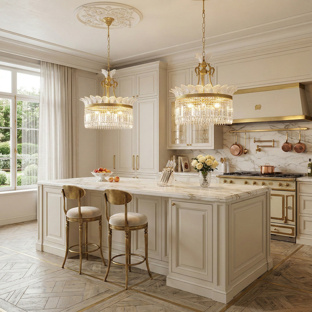Crinoline Brass & Crystal Chandelier