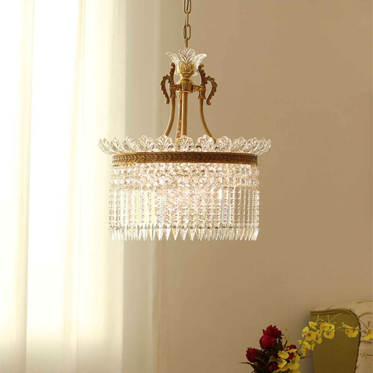 Crinoline Brass & Crystal Chandelier