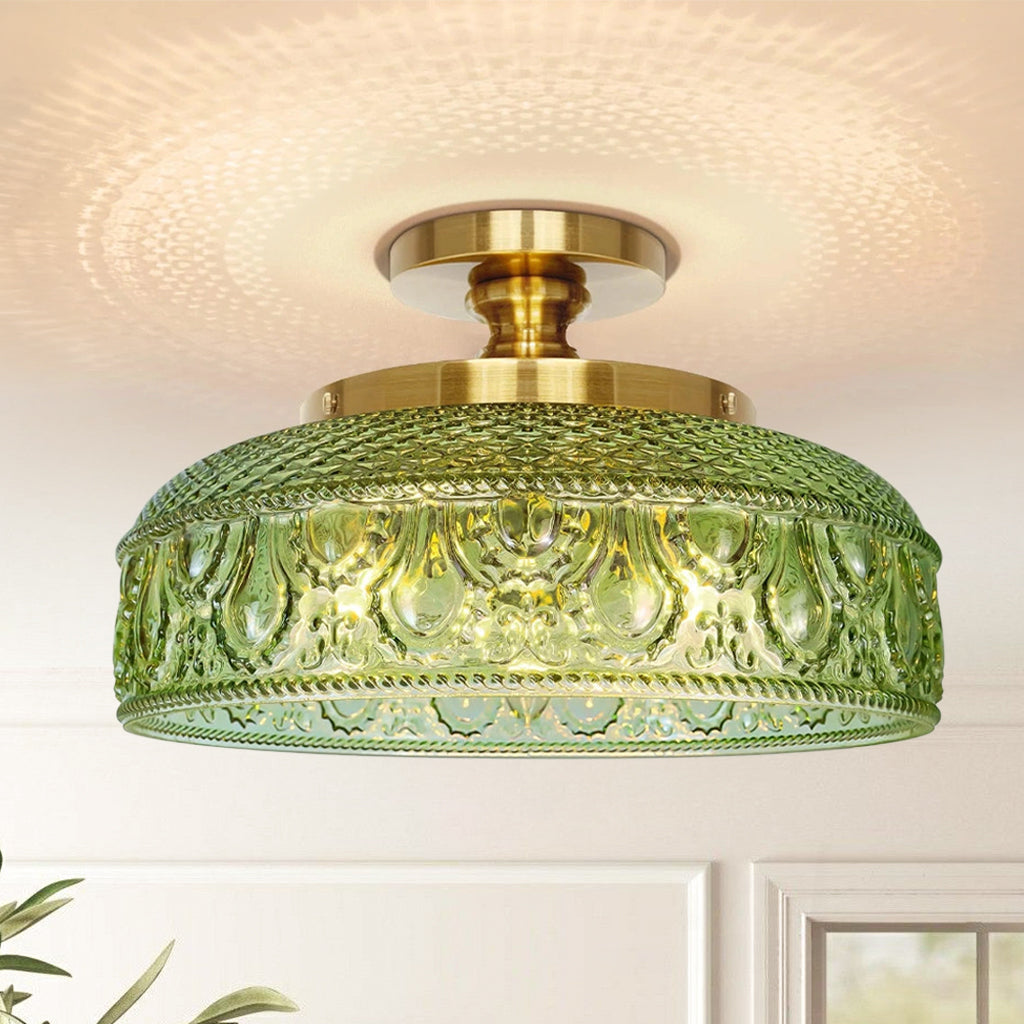 Jules Textured Glass Disc Ceiling Light, 3-Light Semi-Flush