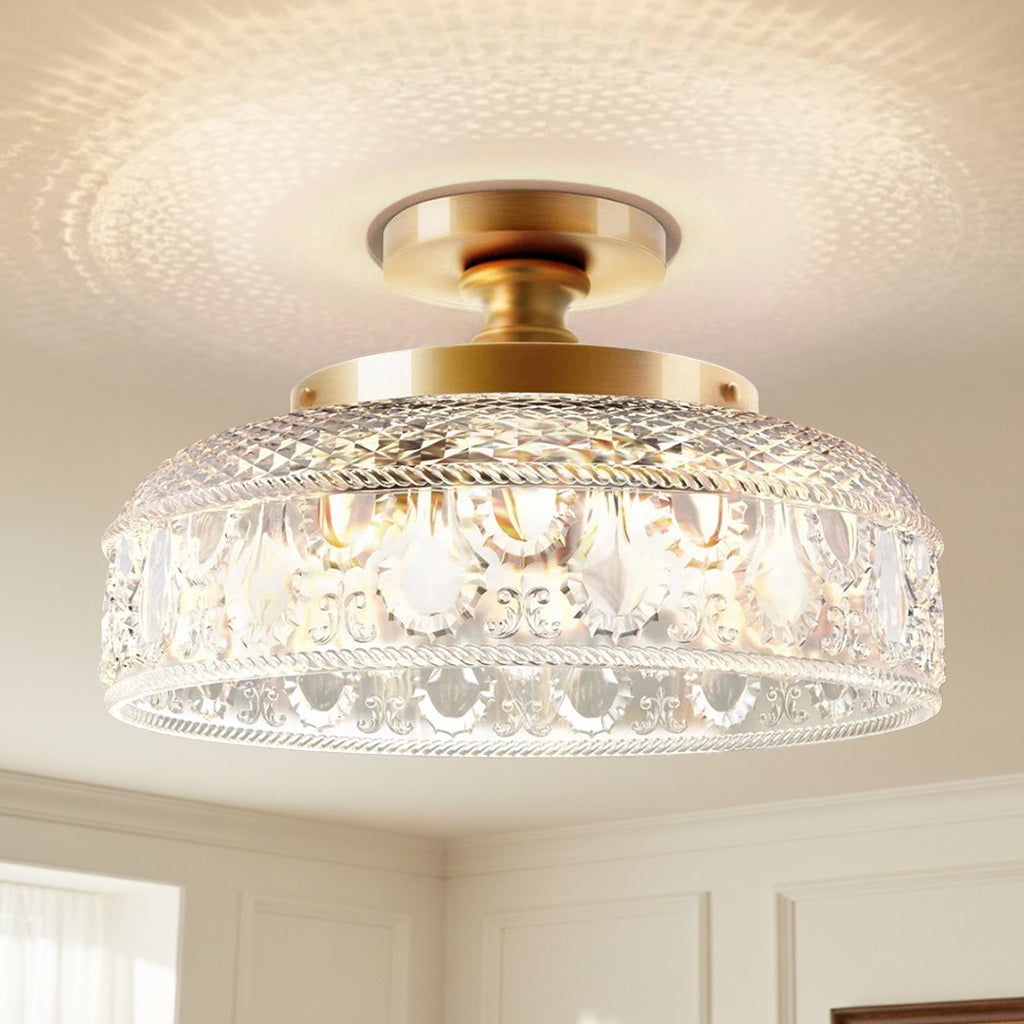 Jules Textured Glass Disc Ceiling Light, 3-Light Semi-Flush