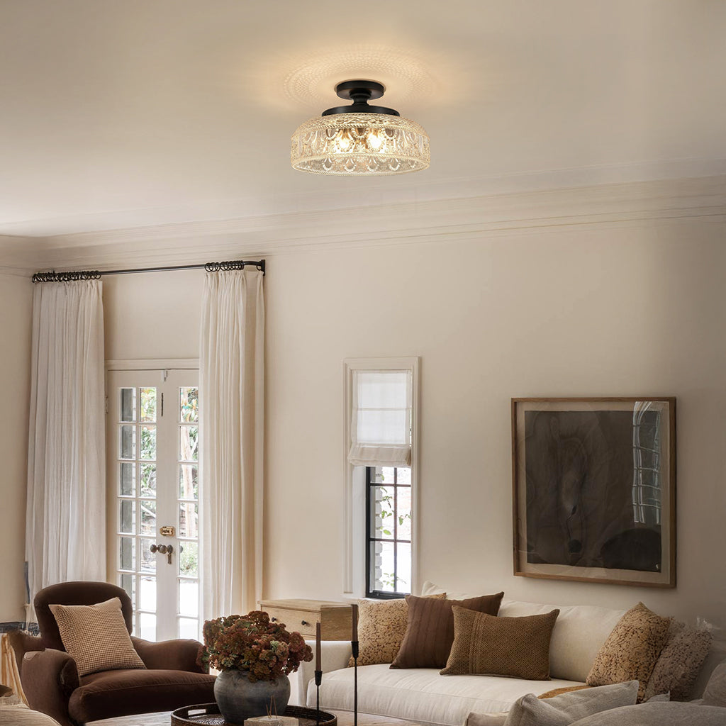 Jules Textured Glass Disc Ceiling Light, 3-Light Semi-Flush