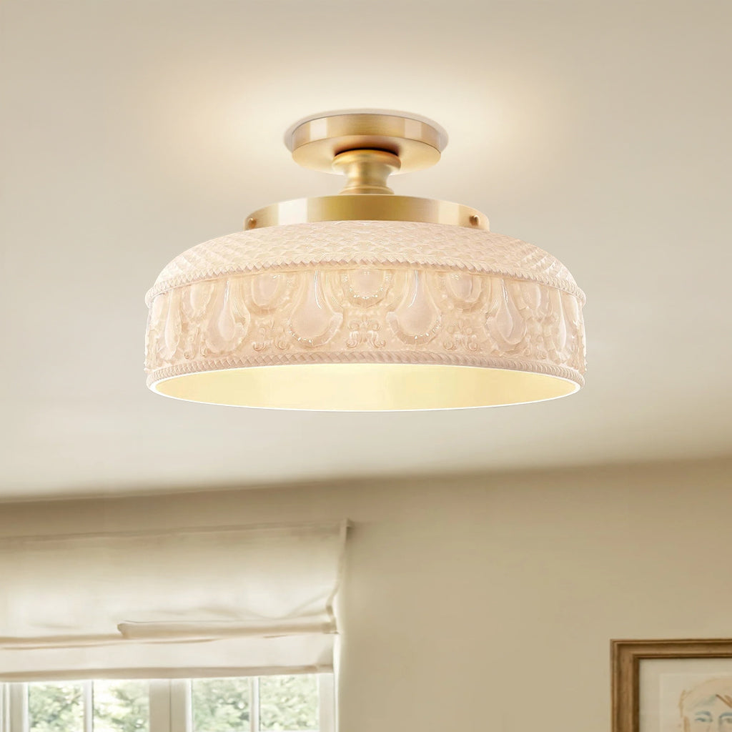 Jules Textured Glass Disc Ceiling Light, 3-Light Semi-Flush