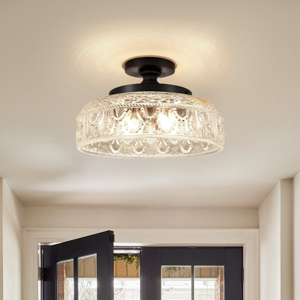 Jules Textured Glass Disc Ceiling Light, 3-Light Semi-Flush