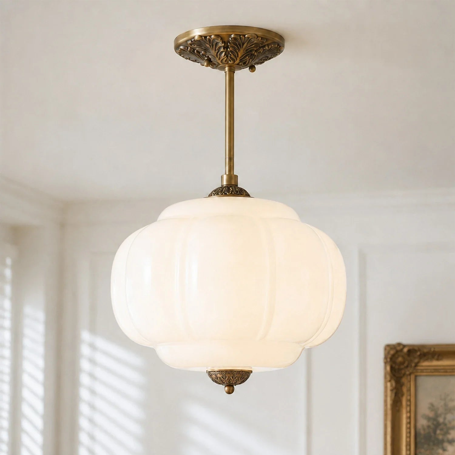 Lumi Ribbed Glass Pumpkin Pendant