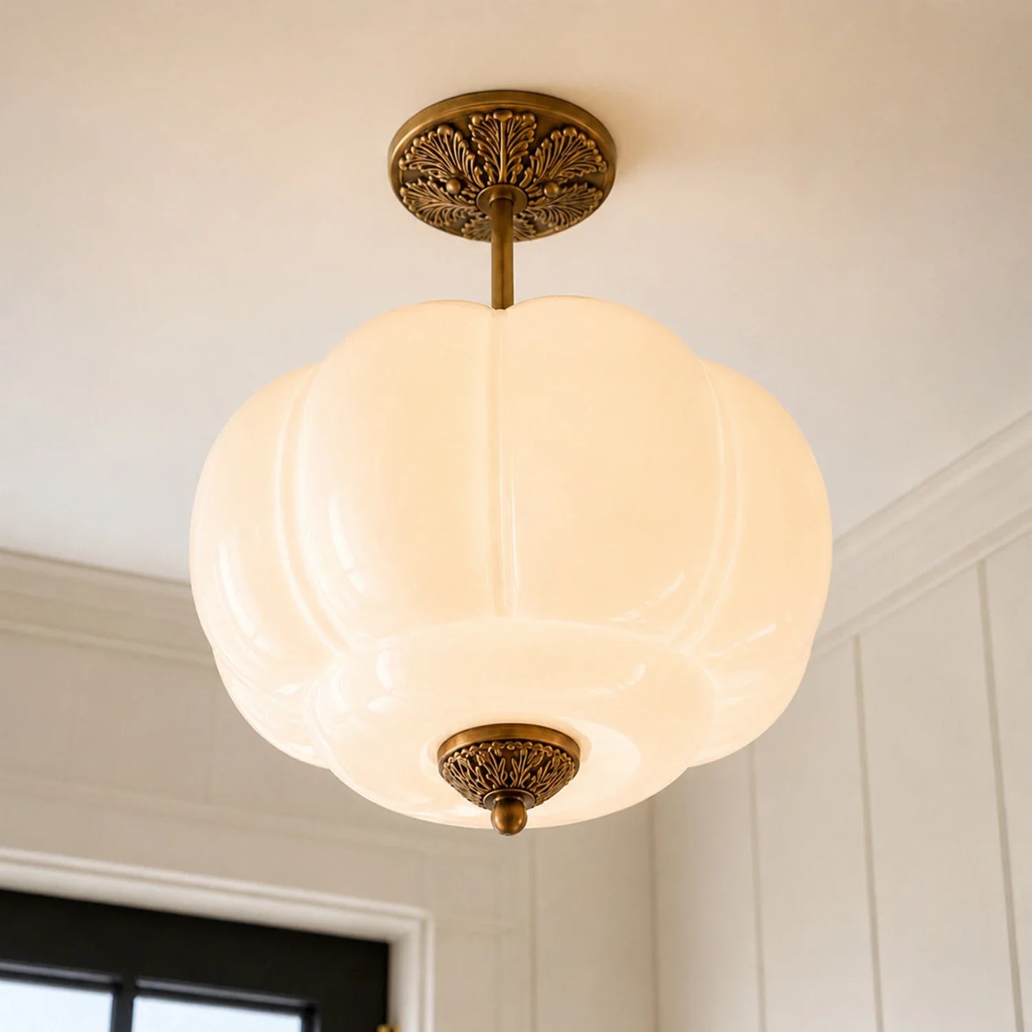 Lumi Ribbed Glass Pumpkin Pendant