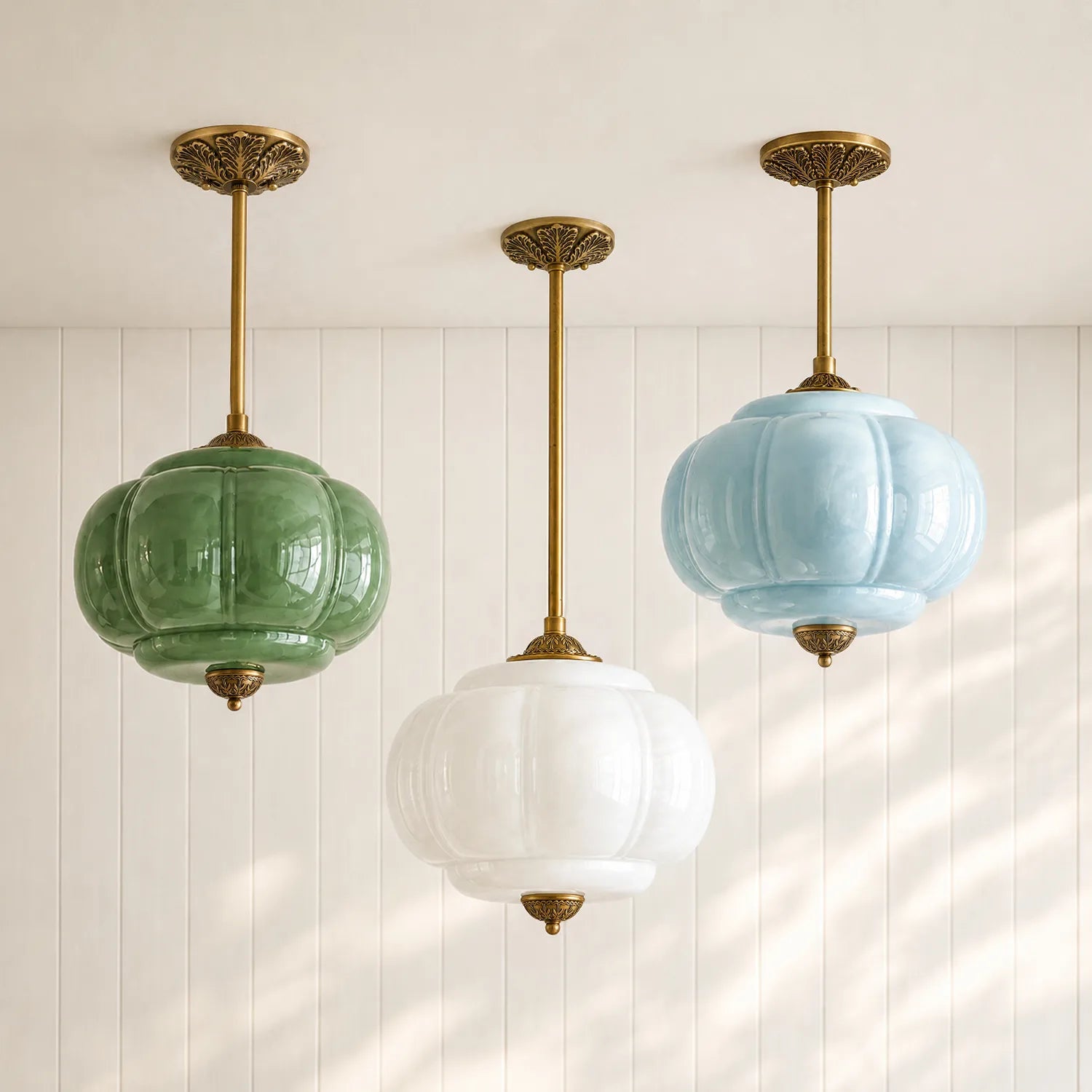 Lumi Ribbed Glass Pumpkin Pendant