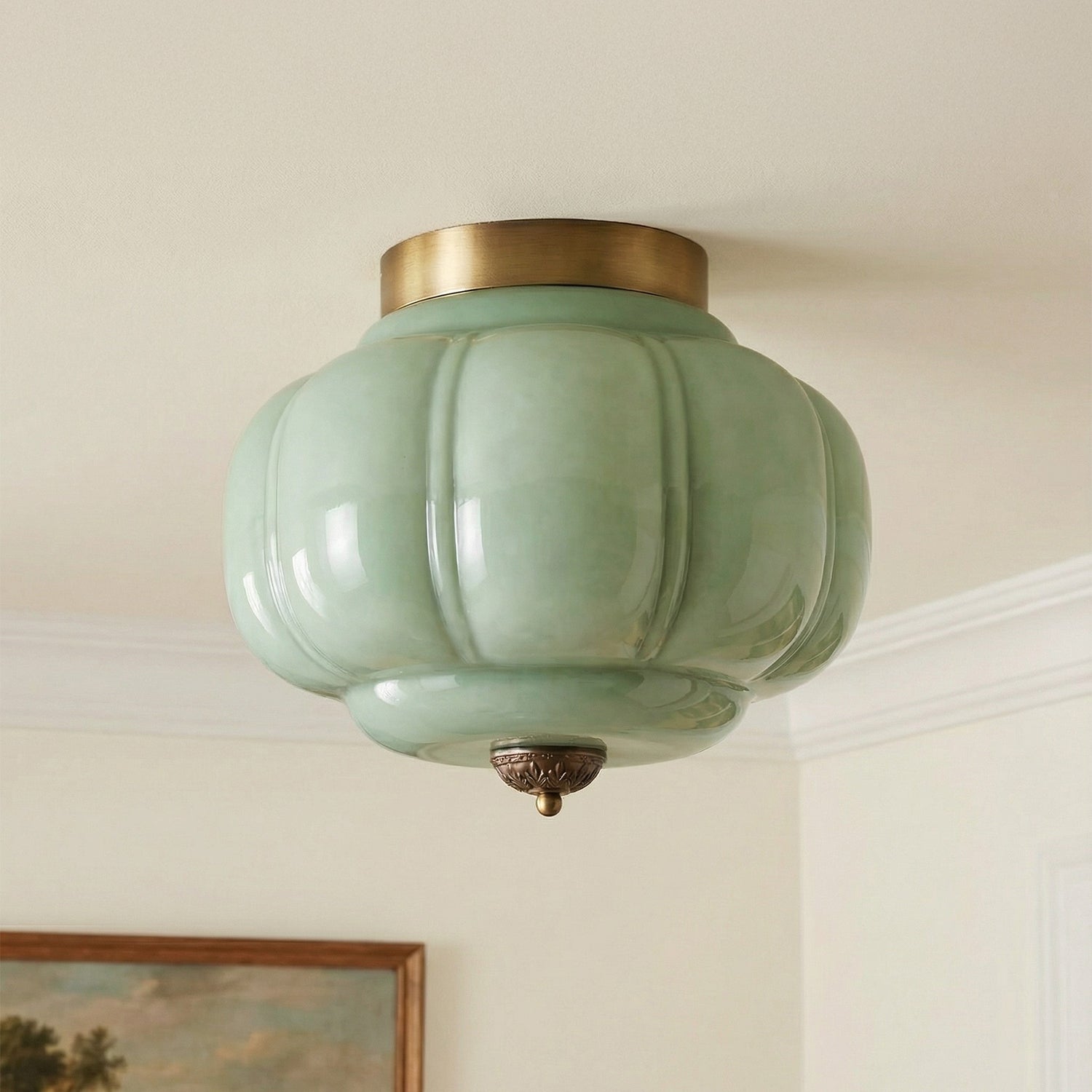 Lumi Milk Glass Pumpkin Ceiling Light, 3-Light