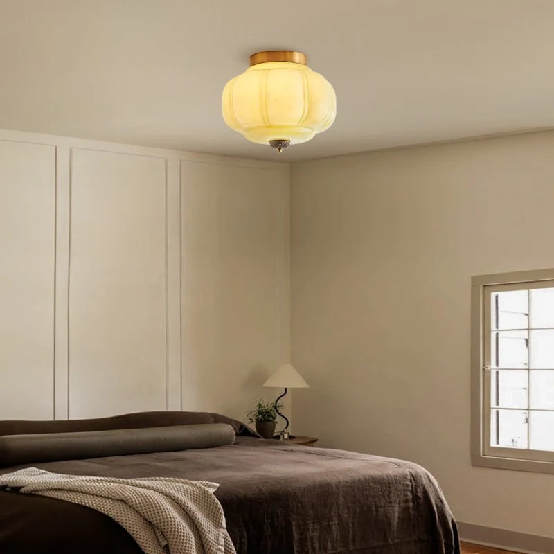 Lumi Milk Glass Pumpkin Ceiling Light, 3-Light
