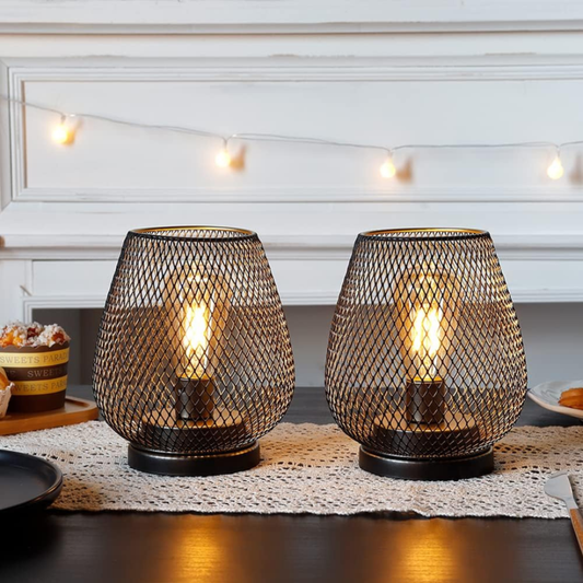Modern Cordless Iron Mesh Lamp Set of 2 - Portable Lighting Fixtures for Indoor & Outdoor Use Lamps