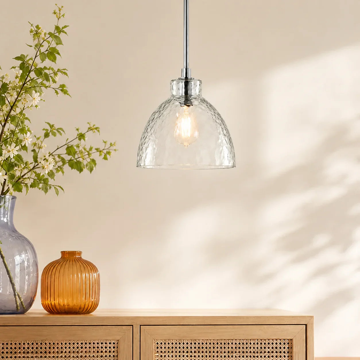 Ondine Hammered Glass Pendant Light, 8 to 17 in