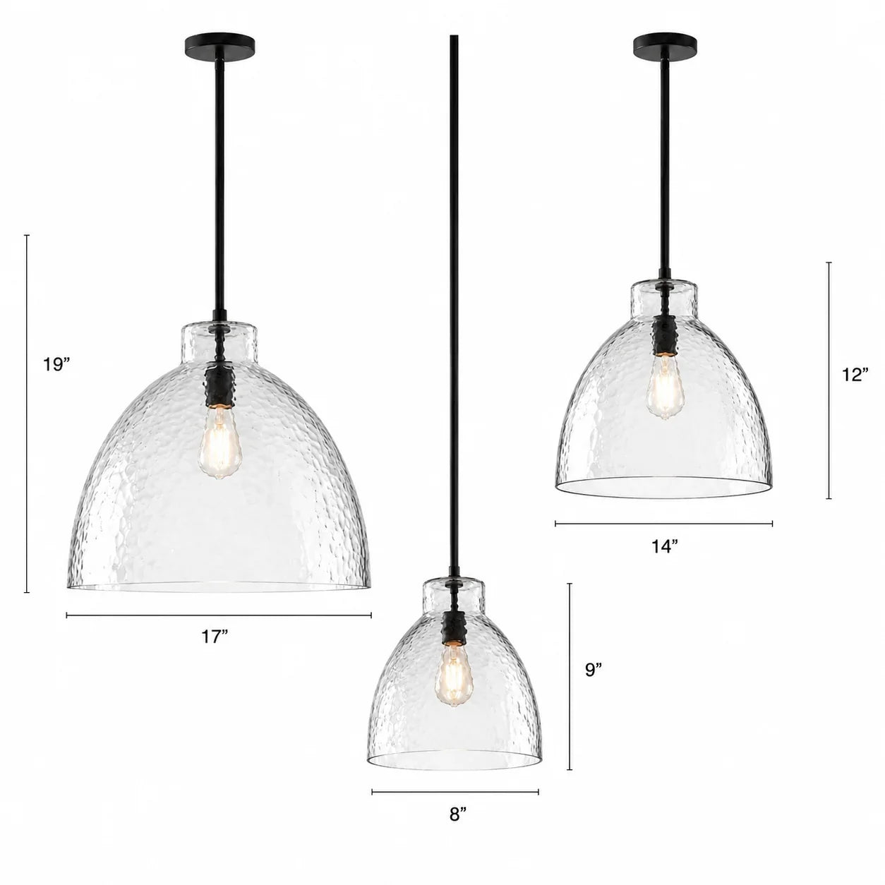 Ondine Hammered Glass Pendant Light, 8 to 17 in