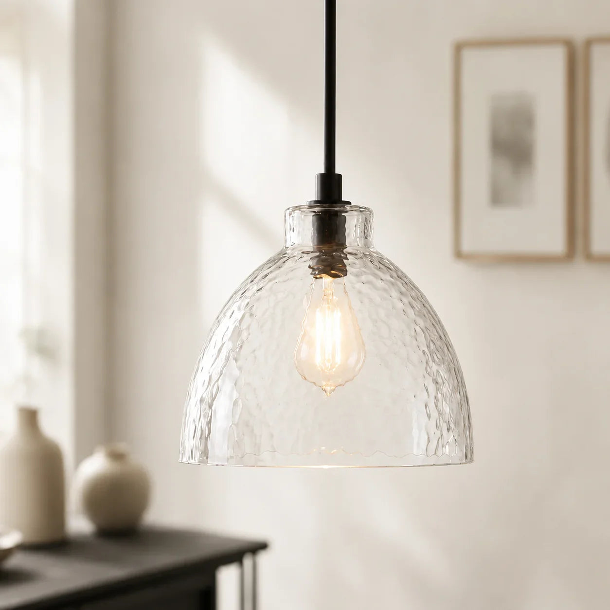 Ondine Hammered Glass Pendant Light, 8 to 17 in