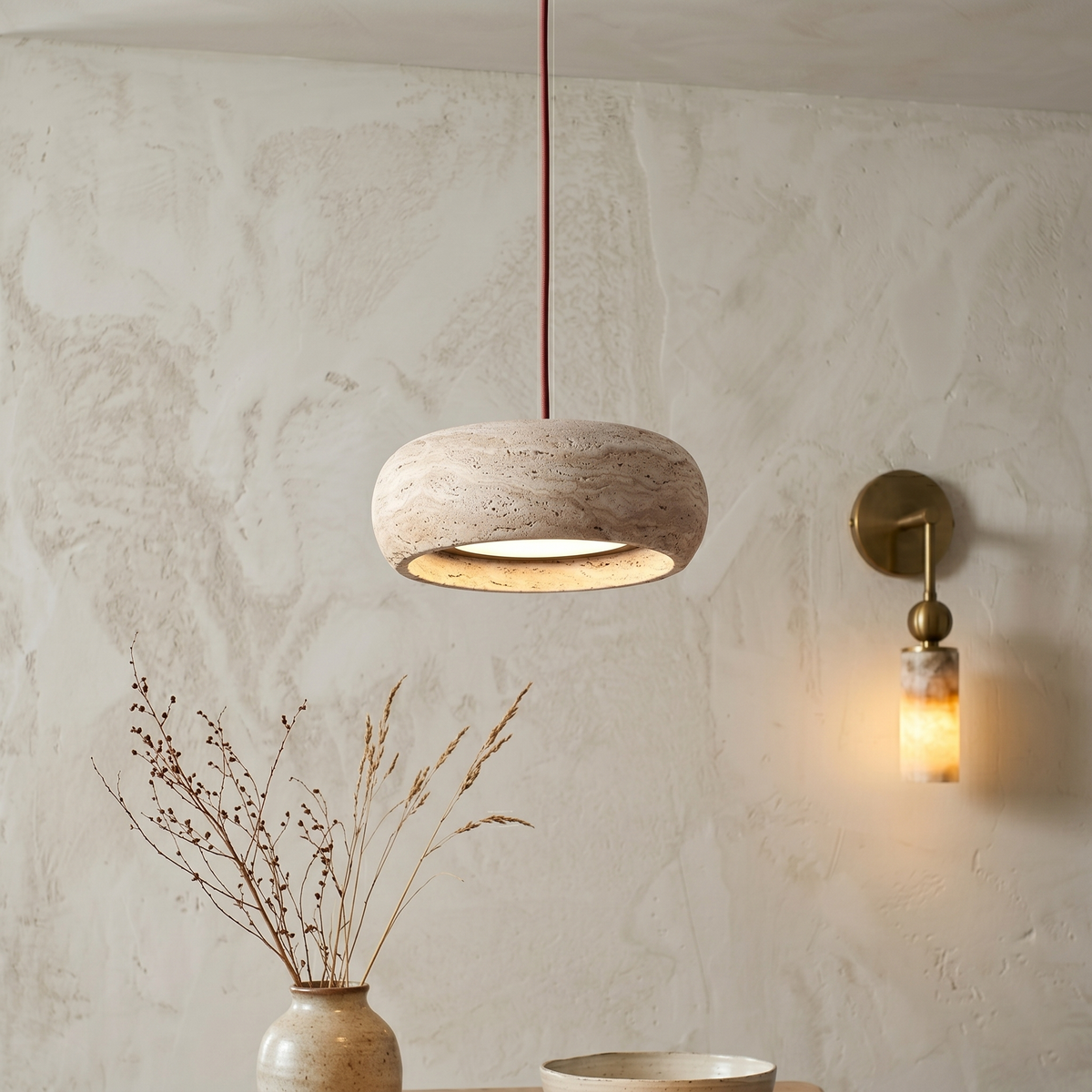 Travertine Drum Pendant Light
