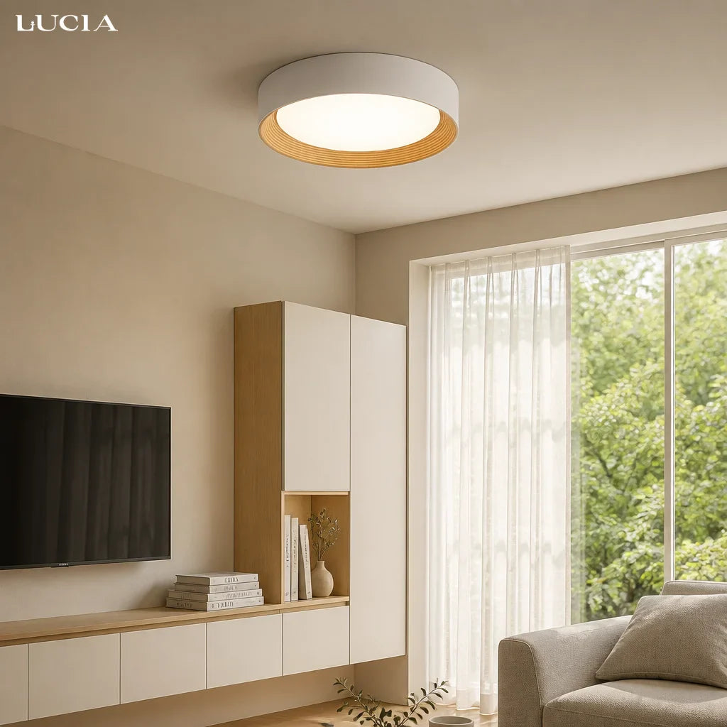 Remy Round LED Flush Mount Ceiling Light, Wood-Tone