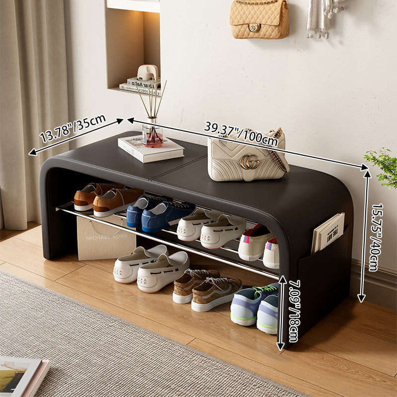 Scandinavian Shoe Storage Bench - 1-Tier Faux Leather Shoe Rack for Entryway Shoe Storage Benches