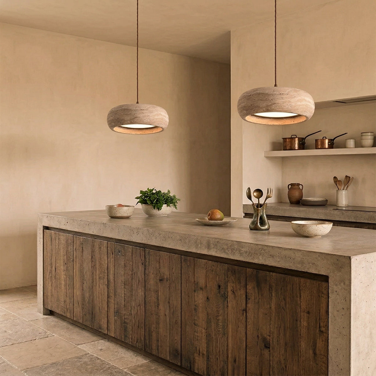 Travertine Drum Pendant Light