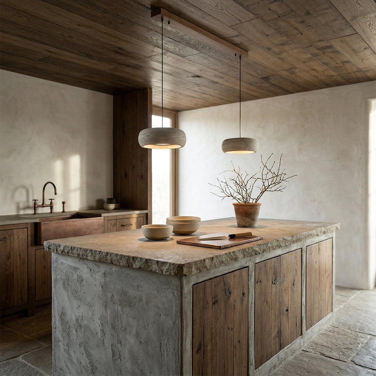 Travertine Drum Pendant Light