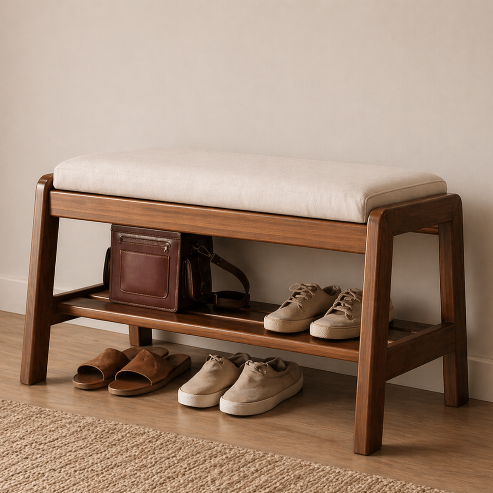 Scandinavian Shoe Rack Storage - Solid Wood with Tech Cloth Top for Entryways Shoe Storage