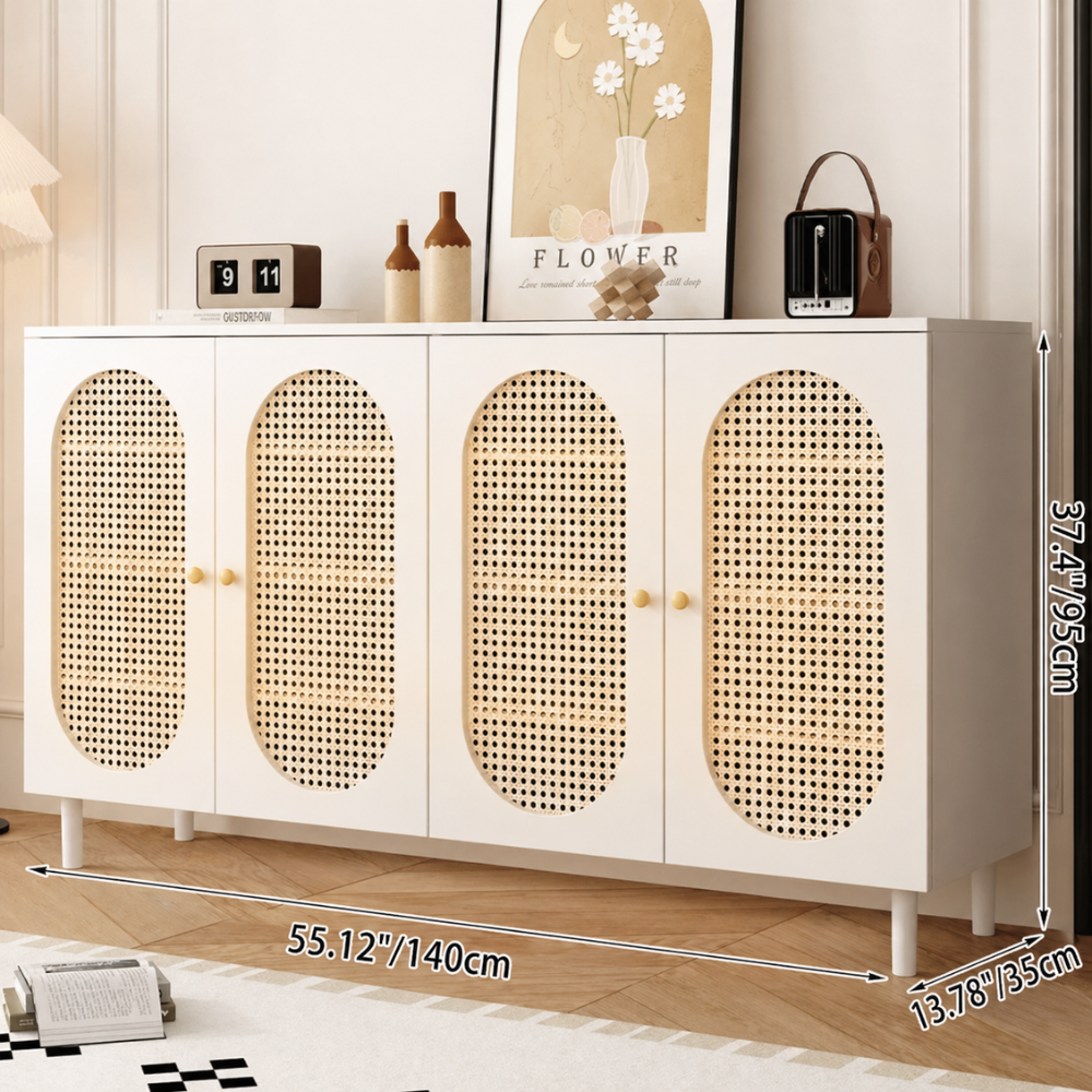 Modern Minimalist 4-Tier Shoe Storage Cabinet with Rattan & Glass Organizer for Entryway Shoe Storage