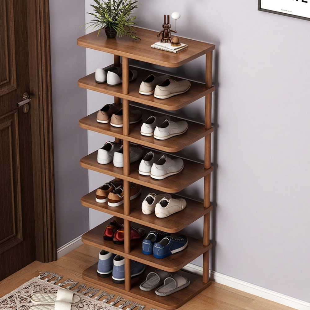 Modern Minimalist Shoe Rack - 6/7 Tier PVC & Wood Shoe Organizer Shoe Storage