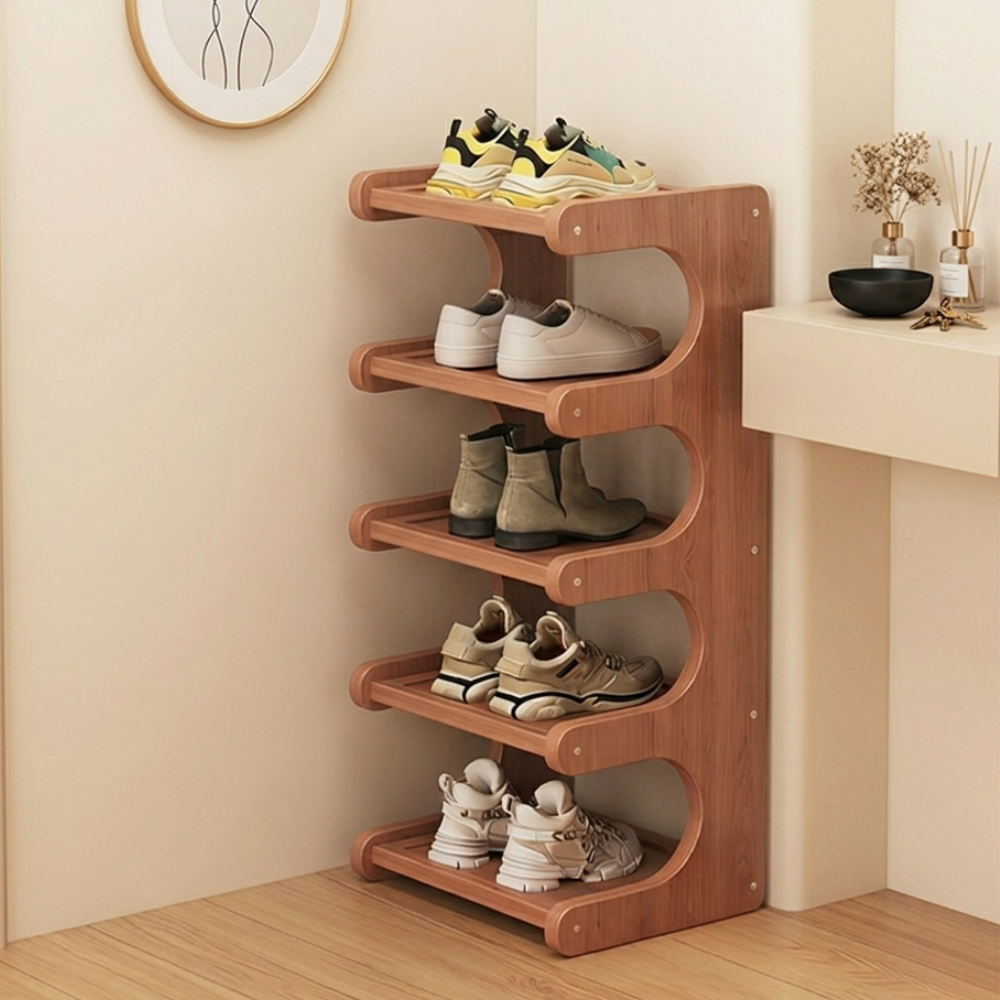 Bamboo Shoe Rack - Modern Minimalist Shoe Storage Organizer, 2-5 Tiers Shoe Storage