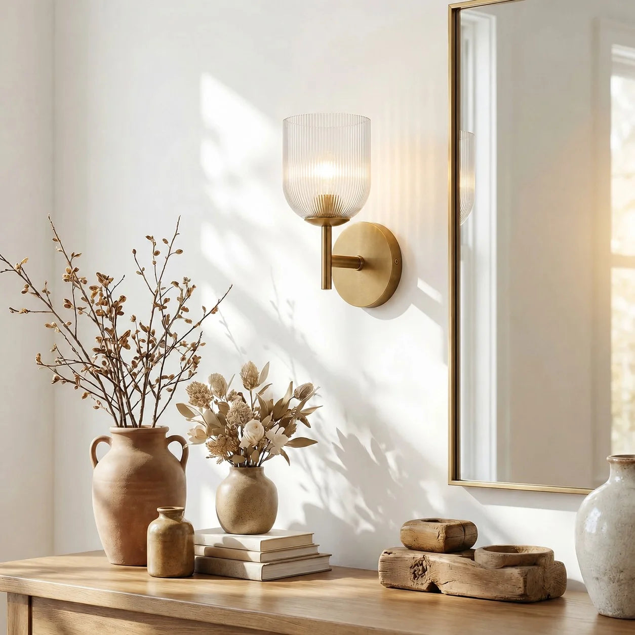 Vireo Ribbed Glass Wall Sconce, 1 to 3 Light