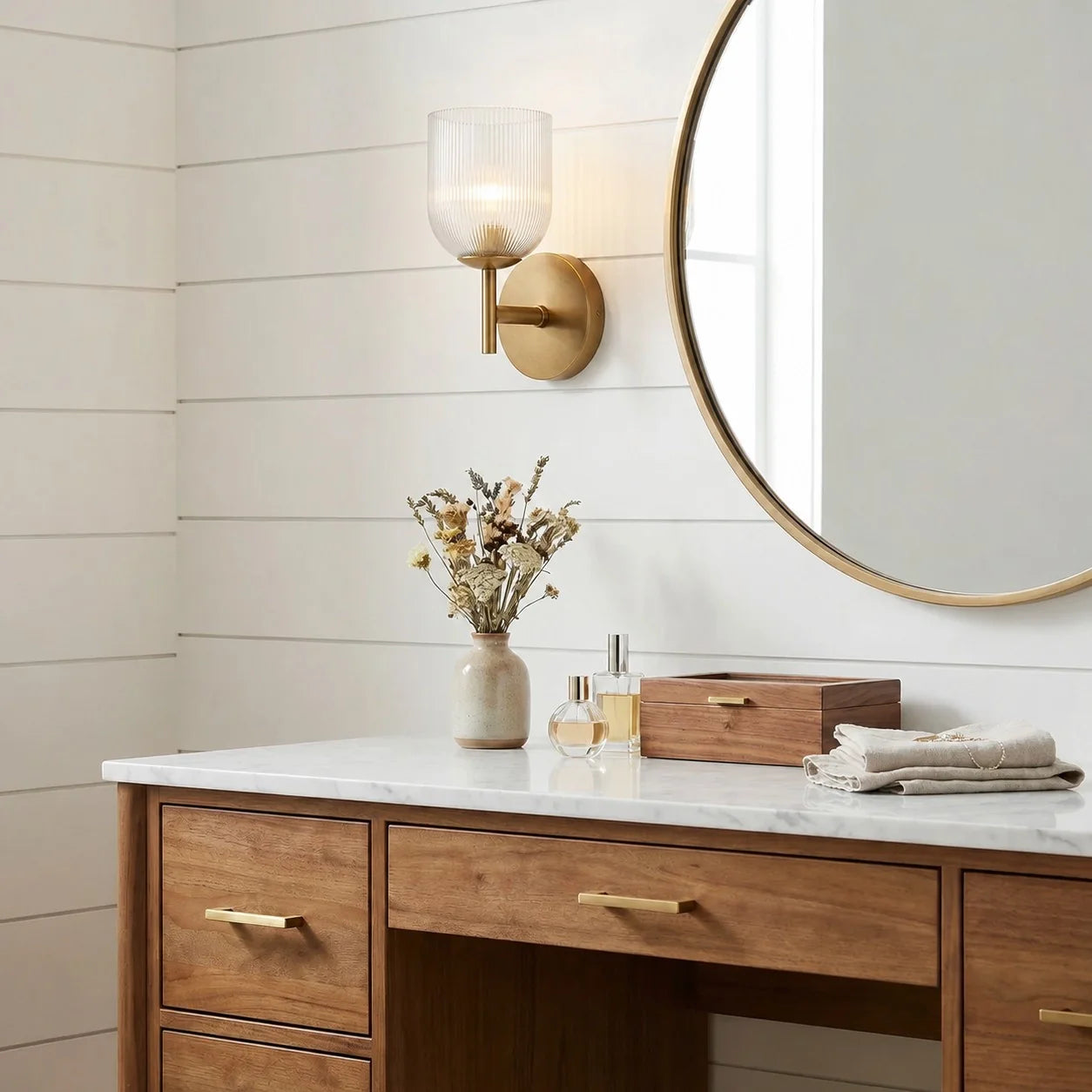 Vireo Ribbed Glass Wall Sconce, 1 to 3 Light