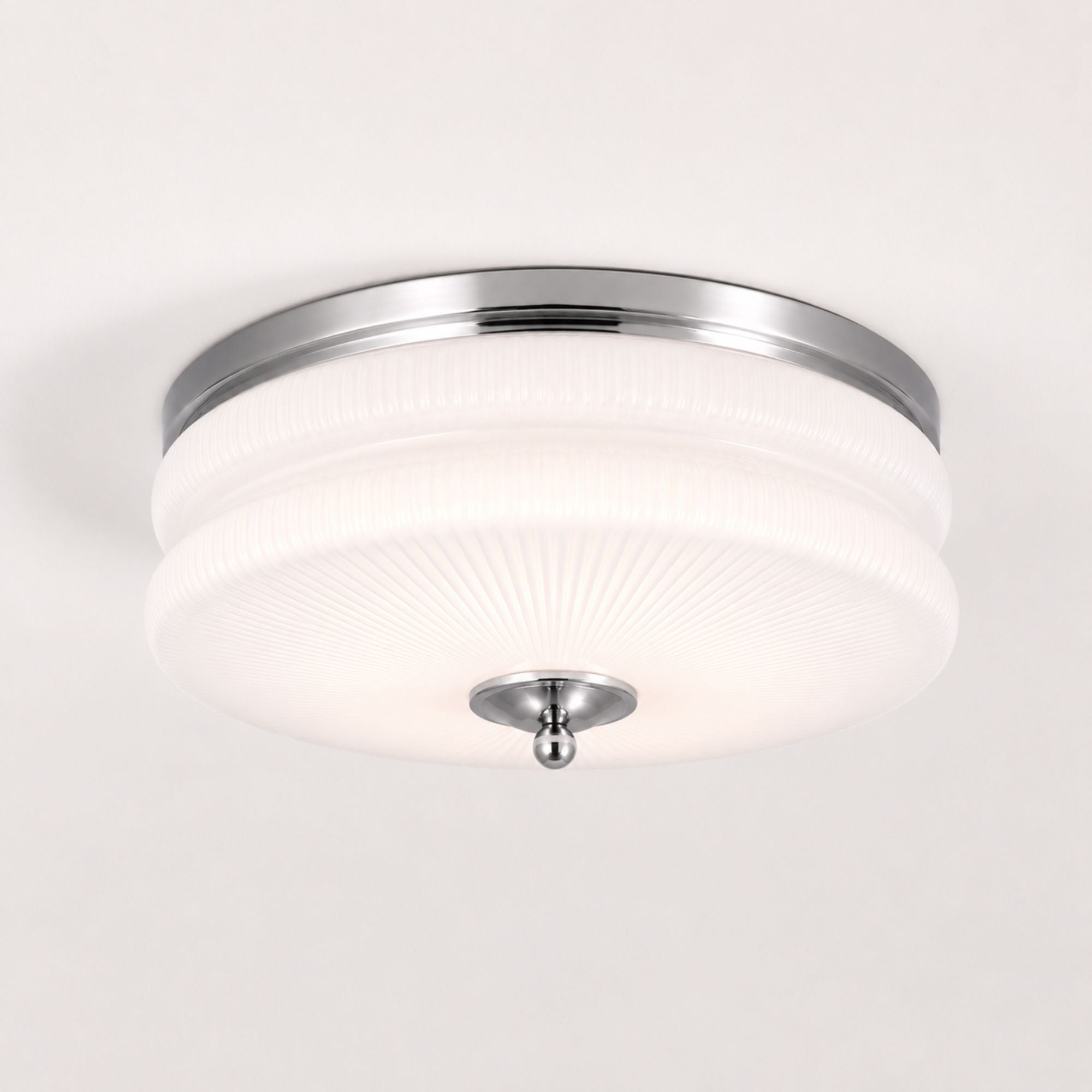 Art Deco Vintage Ceiling Light — Large, Chrome frame, White glass