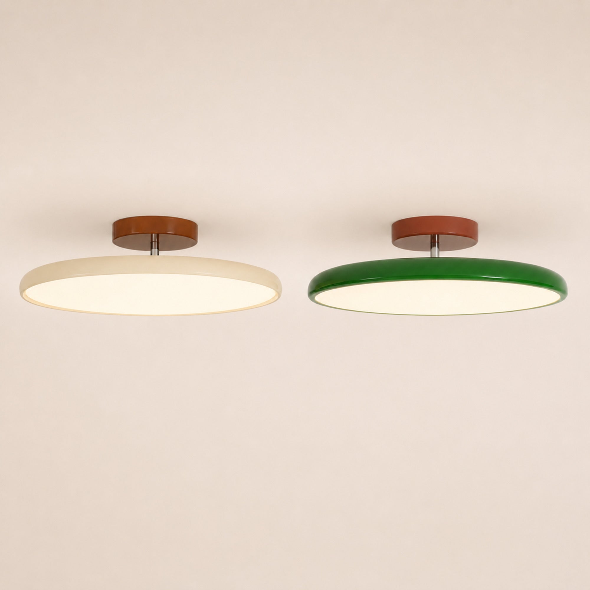 Drift Adjustable Ceiling Lamp — Cream and Sage Green side by side