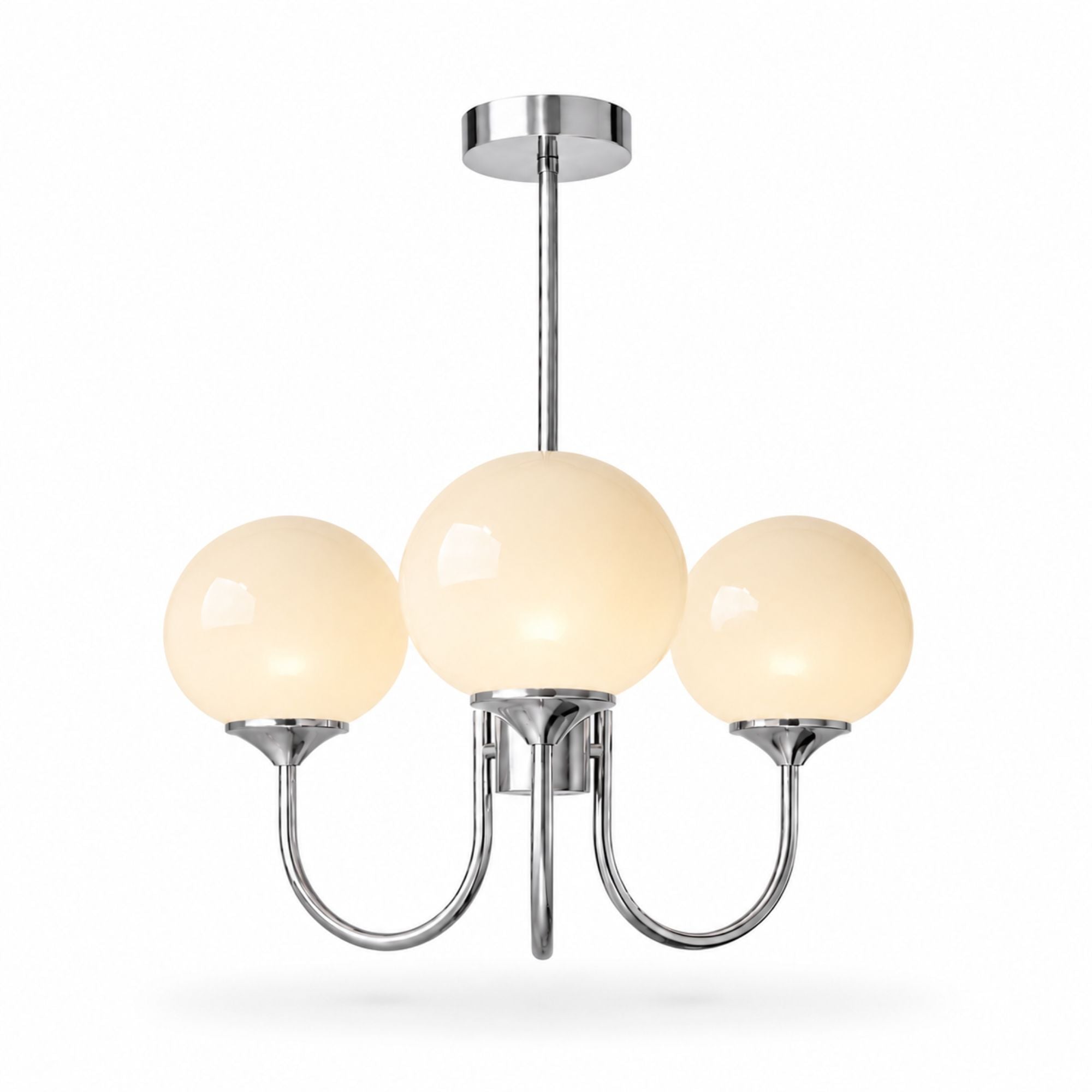 Marshmallow Chandelier — chrome frame, cream frosted glass shades
