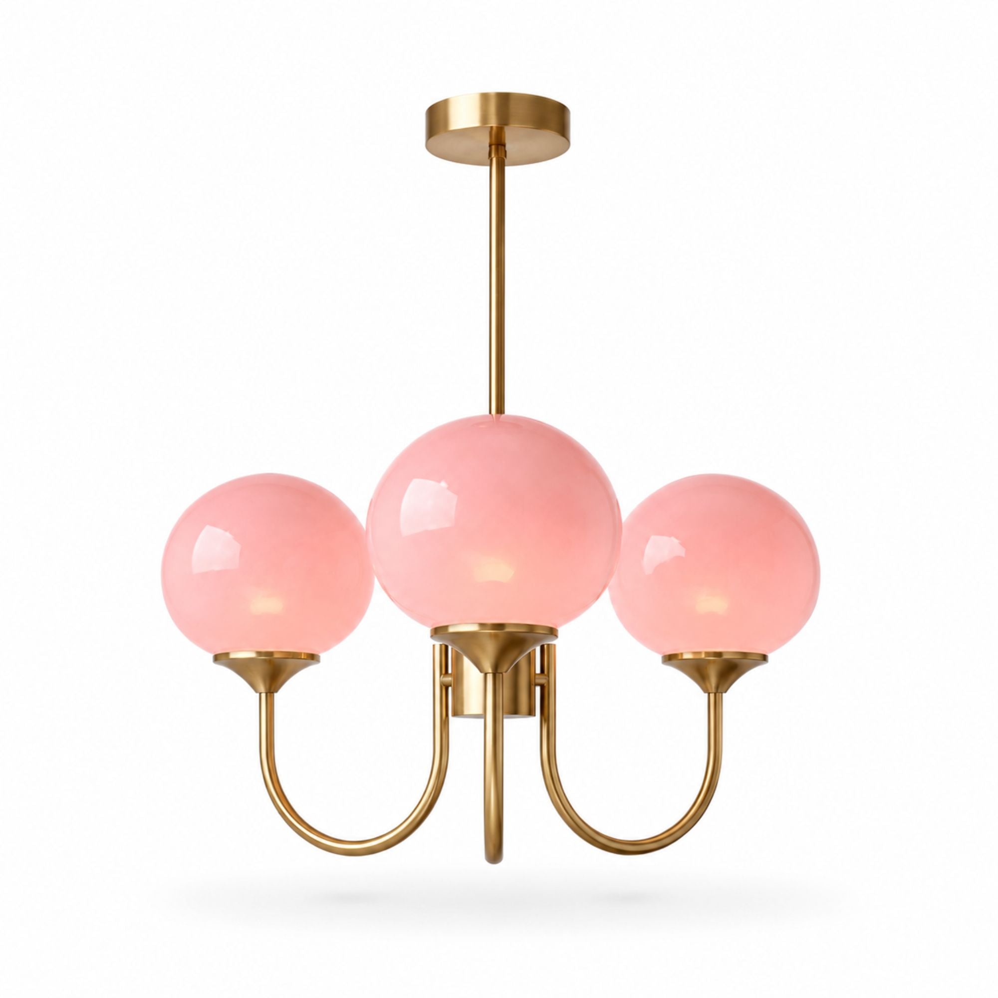 Marshmallow Chandelier — copper frame, pink frosted glass shades