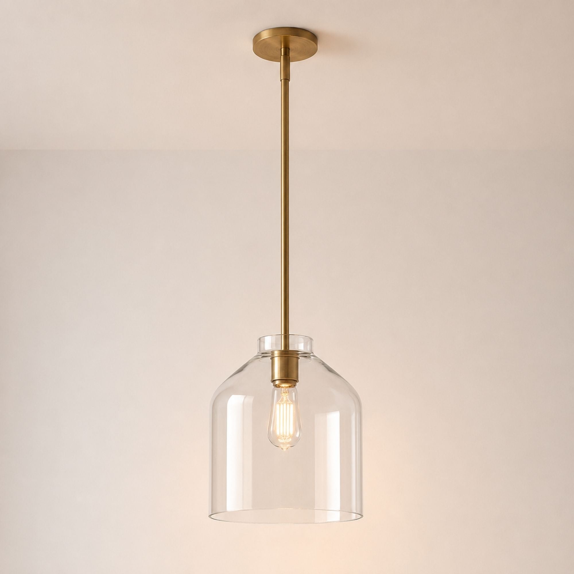 Nerys Pendant Light — 10.75in, Clear Glass shade, Antique Brass finish