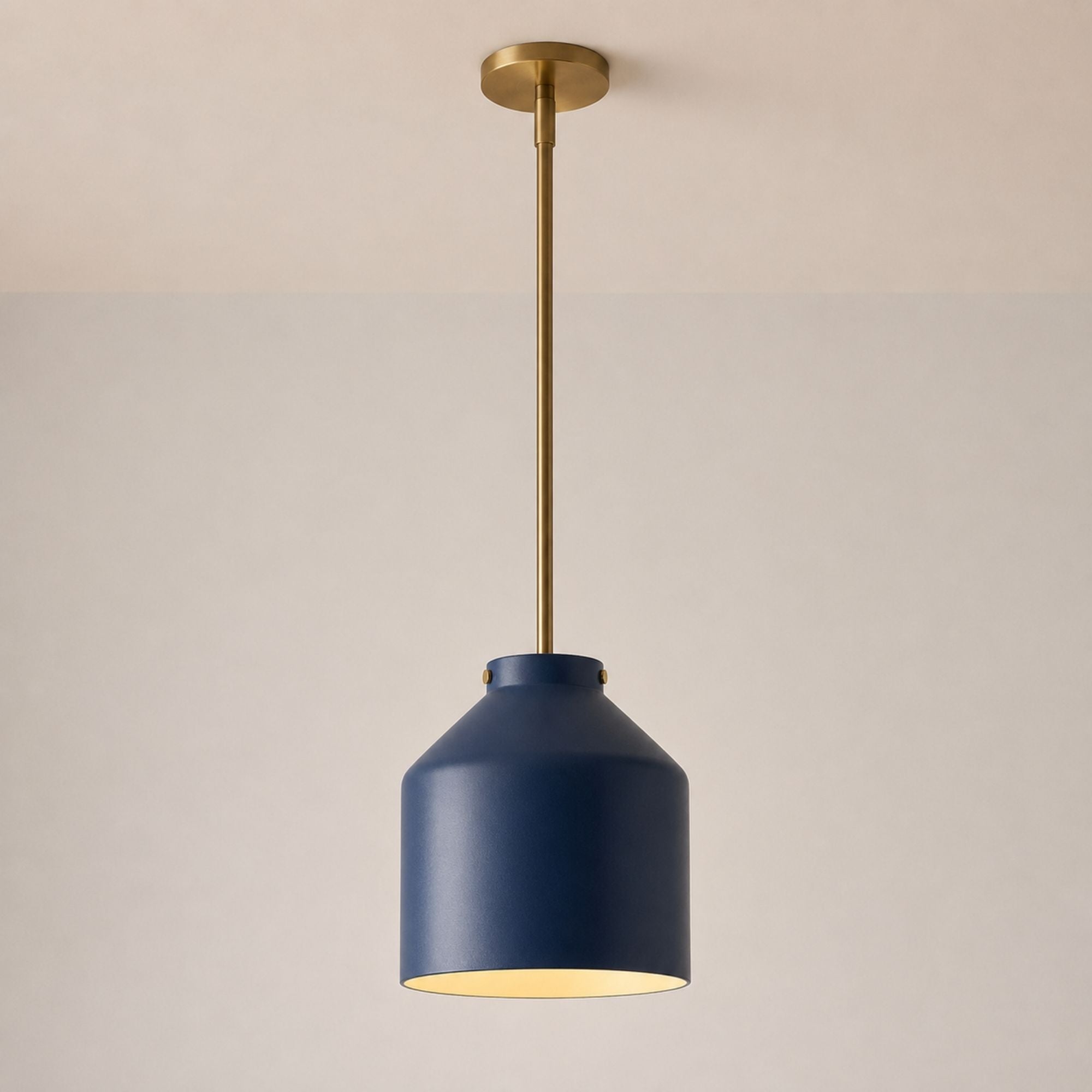 Nerys Pendant Light — 10.75in, Regal Blue shade, Antique Brass finish